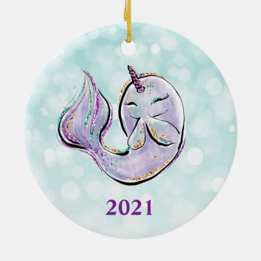 海のかわいい子どもたちのユニコーン セラミックオーナメント (裏面)