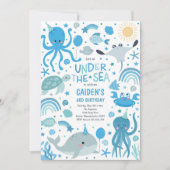 海のかわいい海の生き物の誕生日パーティーの下 招待状 (正面)