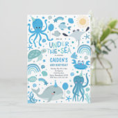 海のかわいい海の生き物の誕生日パーティーの下 招待状 (スタンド正面)