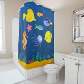 海のくらげのタツノオトシゴのヒトデの海藻の下 シャワーカーテン (インサイチュ)