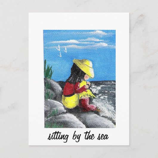 海のそばに座る ポストカード (正面)