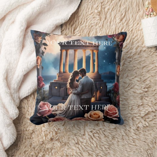 海のそばに立つ美しい花嫁と花婿 クッション (ブランケット)