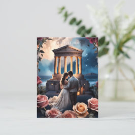 海のそばに立つ美しい花嫁と花婿 ポストカード