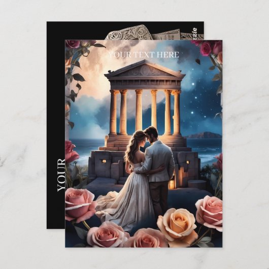 海のそばに立つ美しい花嫁と花婿 ポストカード (正面/裏面)