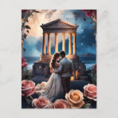 海のそばに立つ美しい花嫁と花婿 ポストカード (正面)