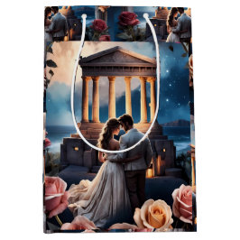 海のそばに立つ美しい花嫁と花婿 ミディアムペーパーバッグ