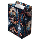 海のそばに立つ美しい花嫁と花婿 ミディアムペーパーバッグ (裏面アングル)