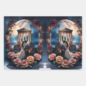 海のそばに立つ美しい花嫁と花婿 ラッピングペーパーシート (正面2)