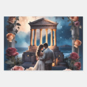 海のそばに立つ美しい花嫁と花婿 ラッピングペーパーシート (正面)