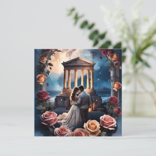 海のそばに立つ美しい花嫁と花婿 招待状 (スタンド正面)