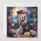 海のそばに立つ美しい花嫁と花婿 招待状 (正面)