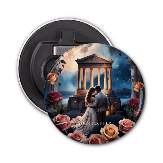 海のそばに立つ美しい花嫁と花婿 栓抜き (正面)