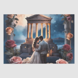 海のそばに立つ美しい花嫁と花婿 薄葉紙