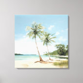 海のそばのヤシの木の水彩画 キャンバスプリント (正面)