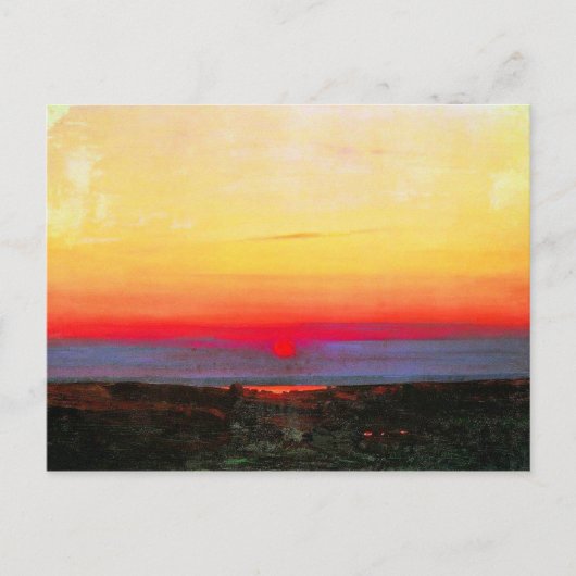 海のそばの草原の夕日、アート素晴らし ポストカード (正面)