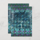 海のはかりで測パーティーテーブル番号の下の人魚 招待状 (正面/裏面)