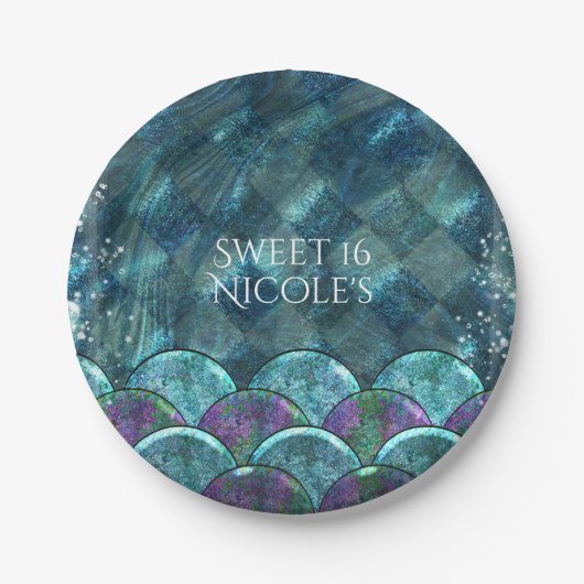 海のはかりで測誕生日パーティーの下の人魚 ペーパープレート (正面)