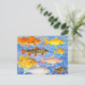 海のはがきに大量の魚 ポストカード (スタンド正面)