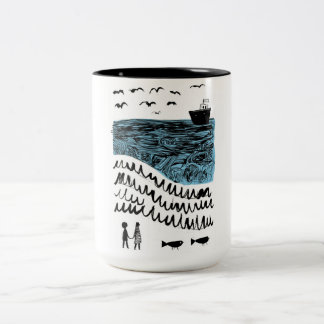 海のはじまり | 手描きのオーシャンベビーボディスーツ ツートーンマグカップ
