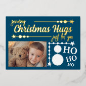 海のような青い白いクリスマスハグ、あなただけのための写真 箔シーズンカード (正面)