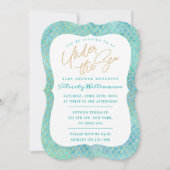 海のアクアブルーの人魚の赤ちゃんはかりで測のシャワーの下 招待状 (正面)