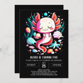 海のアクソロトル子供の誕生日お祝い 招待状 (正面/裏面)