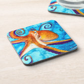 海のアートの下のタコの水彩 コースター (左側)