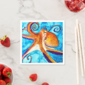 海のアートの下のタコの水彩 スタンダードカクテルナプキン (インサイチュ)