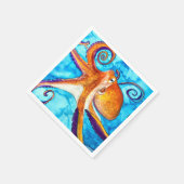 海のアートの下のタコの水彩 スタンダードカクテルナプキン (角)