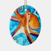 海のアートの下のタコの水彩 セラミックオーナメント (右)