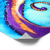 海のアートの下のタコの水彩 ポスター (角)