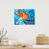 海のアートの下のタコの水彩 ポスター (キッチン)