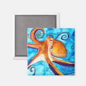 海のアートの下のタコの水彩 マグネット (正面/裏面)