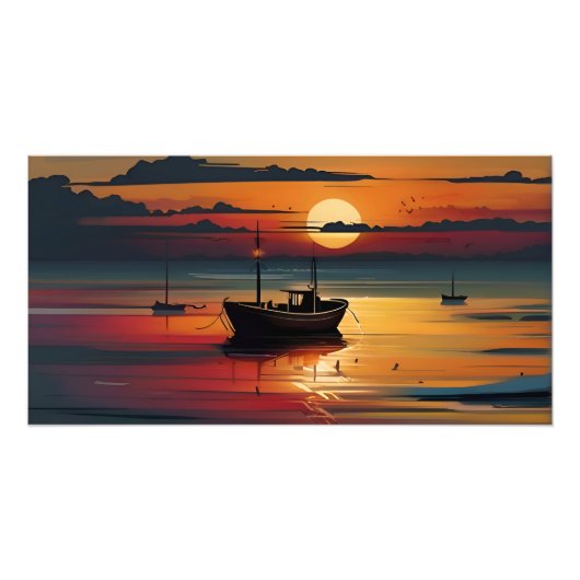 海のアートの夕日 フォトプリント            (正面)