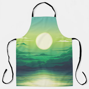 海のイラストレーションの日の出 エプロン