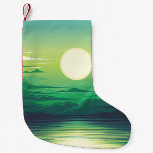 海のイラストレーションの日の出 スモールクリスマスストッキング