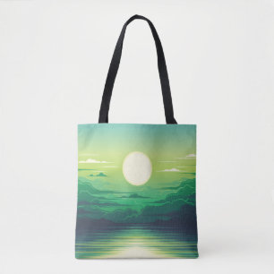 海のイラストレーションの日の出 トートバッグ