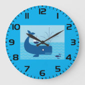 海のイルカとヨット 海の青い時計 ラージ壁時計 (正面)