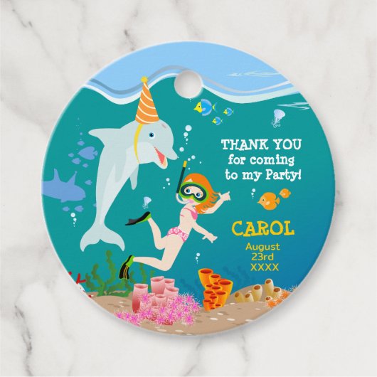 海のイルカと女の子の誕生日パーティーの下 フェイバータグ (正面)