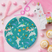 海のイルカと女の子の誕生日パーティーの下 ペーパープレート (パーティー)