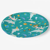 海のイルカと女の子の誕生日パーティーの下 ペーパープレート (アングル)