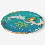 海のイルカと女の子の誕生日パーティーの下 ペーパープレート (アングル)