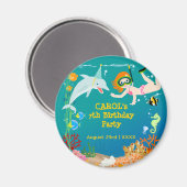 海のイルカと女の子の誕生日パーティーの下 マグネット (正面/裏面)