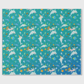 海のイルカと女の子の誕生日パーティーの下 ラッピングペーパー (フラット)