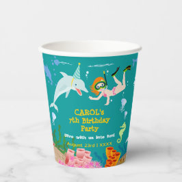海のイルカと女の子の誕生日パーティーの下 紙コップ