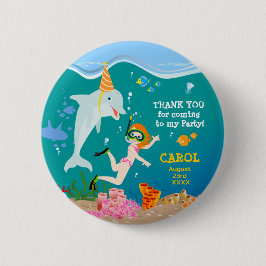 海のイルカと女の子の誕生日パーティーの下 缶バッジ