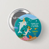 海のイルカと女の子の誕生日パーティーの下 缶バッジ (正面&裏面)