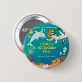 海のイルカと女の子の誕生日パーティーの下 缶バッジ (正面&裏面)