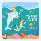 海のイルカと男の子の誕生日のパーティーの下で スクエアシール (正面)