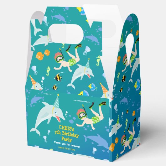 海のイルカと男の子の誕生日のパーティーの下で フェイバーボックス (オープン)